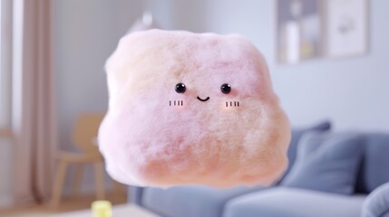 A 3D character flying like a star The character has a unique whimsical shape resembling a small figure with a large round head and tiny body The entire surface of the character is covered in a fluffy