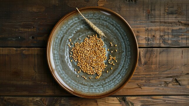 Plate with wheat grains representing food crisis - Powered by Adobe