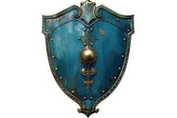 Fototapeta premium A blue shield with a golden ball in the center, often used for heraldry or as a symbol of protection