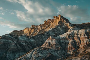 Fototapeta premium Mountain landscape with tall rock formations in the background, suitable for use as a backdrop or landscape image