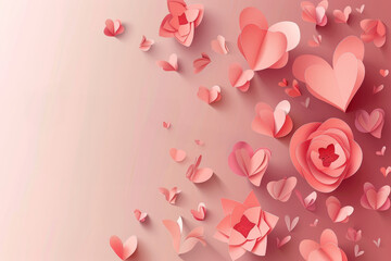 Obraz premium Pink rose petals and hearts vector pattern for romantic Valentine's day card design