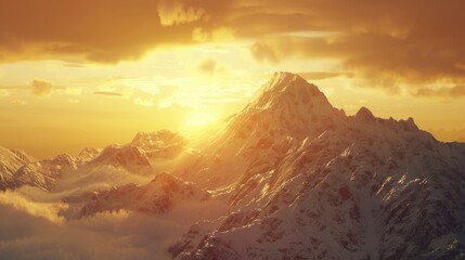 A mountain range with a beautiful sunset, suitable for travel or adventure themes