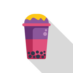 Refreshing bubble tea beverage with tapioca pearls, a sweet and creamy topping, served in a disposable cup