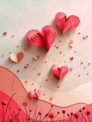 Rustic wooden background adorned with scattered hearts