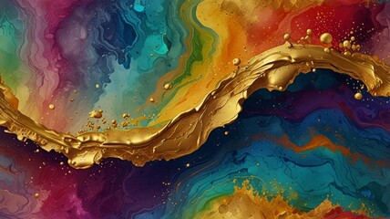 The abstract texture design features a seamless background with gold mineral, luxury ink, and a rainbow stone water effect.