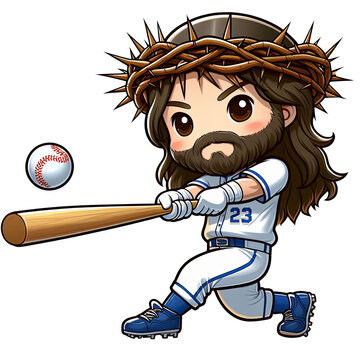 recommend clip art: cartoon Jesus swinging a bat hitting a baseball