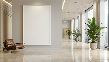 Contemporary hotel lobby minimalist decor with empty frame