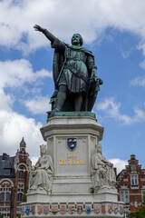 Statue of Jacob van Artevelde, also known as The Wise Man and Brewer of Ghent in the middle of the...