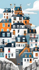 Colorful Illustration of a Town with Houses and Buildings