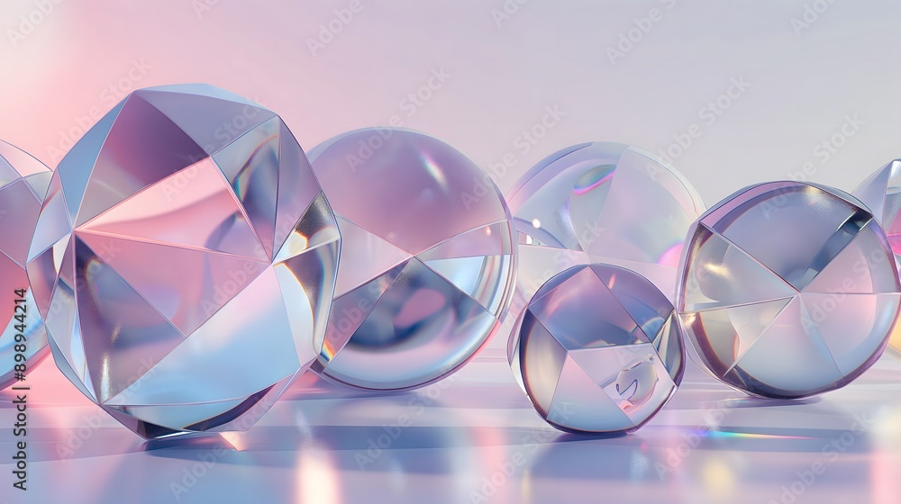 Poster 43. **create a 3d image of glossy geometric glass shapes with smooth, transparent surfaces, set agai