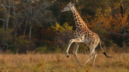 a giraffe that is running through the grass © GradPlanet
