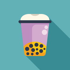 Refreshing bubble tea in a plastic cup with a lid, showing the tapioca balls at the bottom