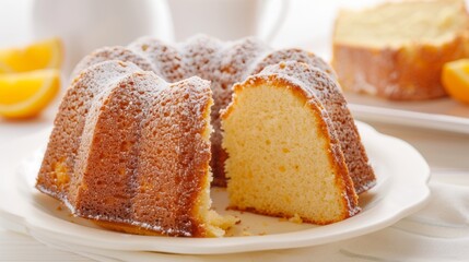 A white plate with a cake on it