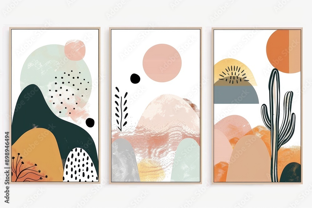 Poster Set of three artistic prints featuring unique abstract shapes and designs