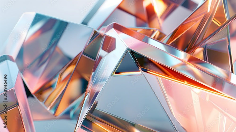 Poster 39. **design a 3d image of interlocking geometric glass shapes with high-gloss finishes and subtle r