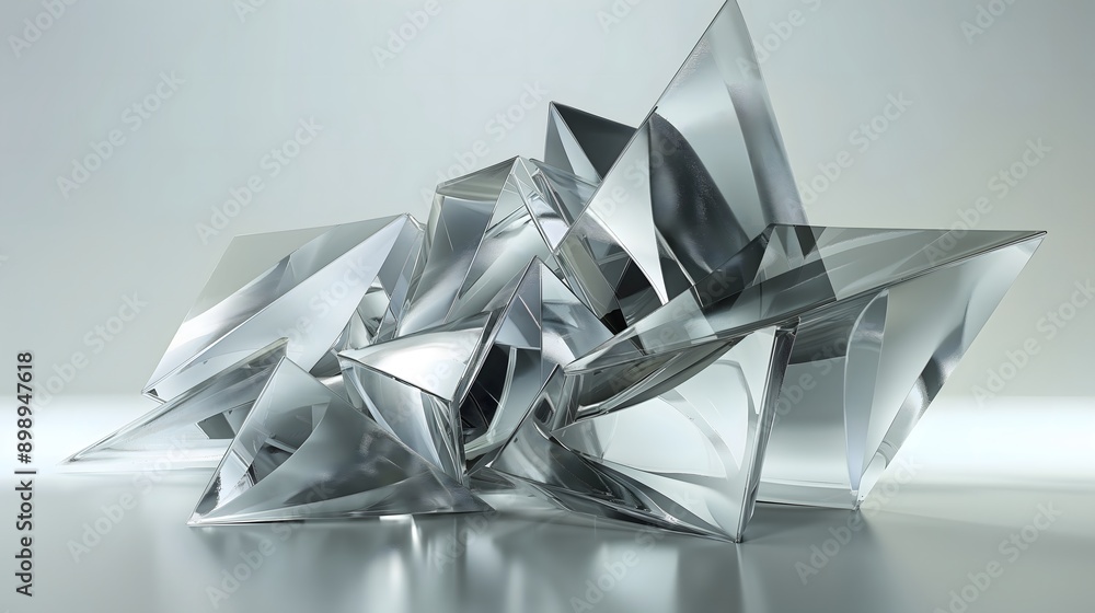 Poster 39. **design a 3d image of interlocking geometric glass shapes with high-gloss finishes and subtle r