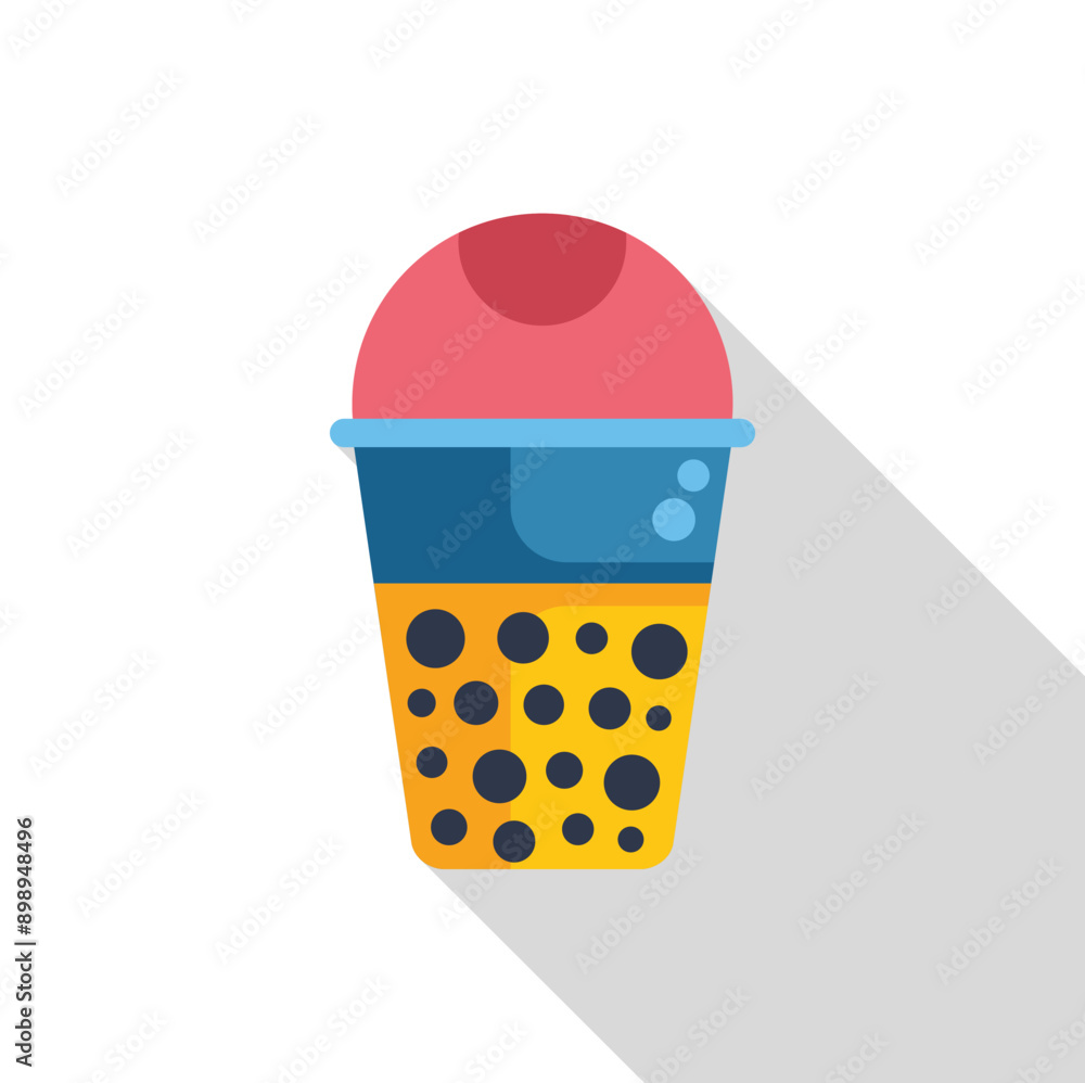 Poster Bubble tea cup showing boba pearls and pink foam in modern flat design style