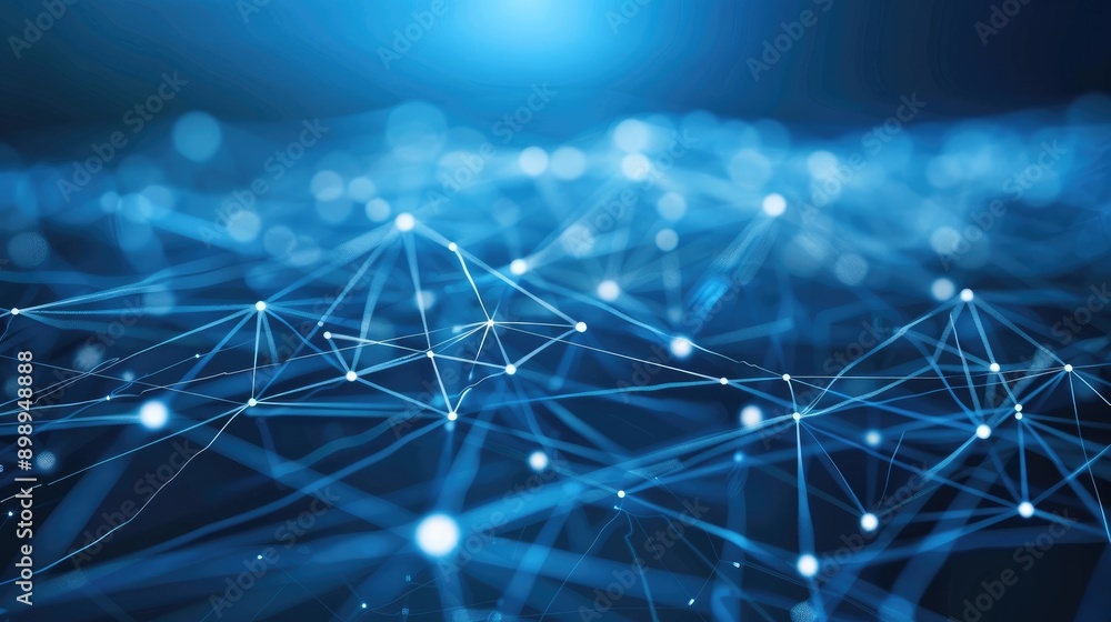 Poster abstract blue background with glowing lines, representing data technology and digital connections.