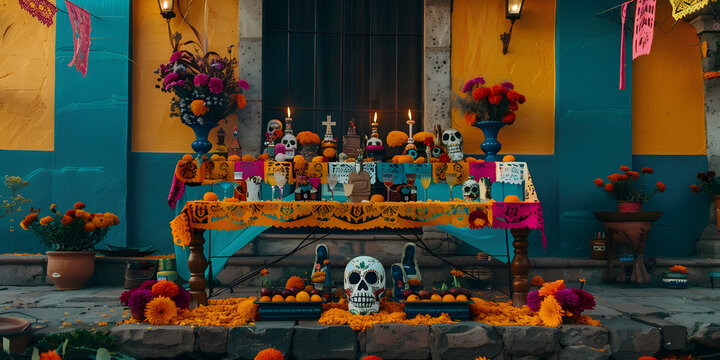 Altar colorido do Dia de los Muertos mexicano