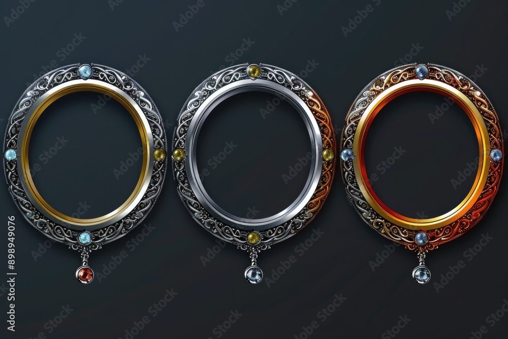 Aufkleber Three differently colored oval picture frames for display or storage