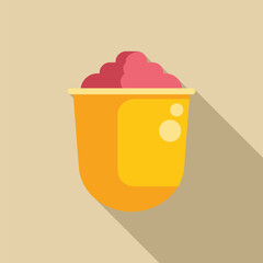 Simple, colorful illustration of a plastic cup containing a pink substance with bubbles