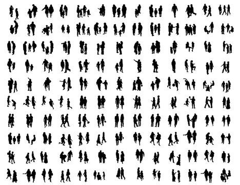 Isometric various people silhouette design rough hand drawn vector illustration