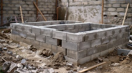 Naklejka premium Construction of foundation blocks for new house idea for building a home