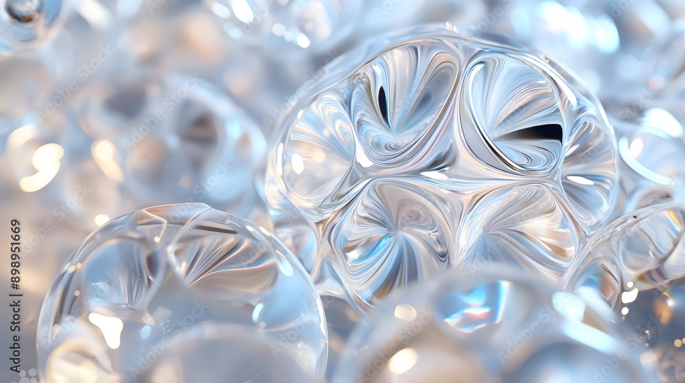Poster 36. **visualize a 3d image of transparent geometric glass shapes with high-gloss highlights and intr