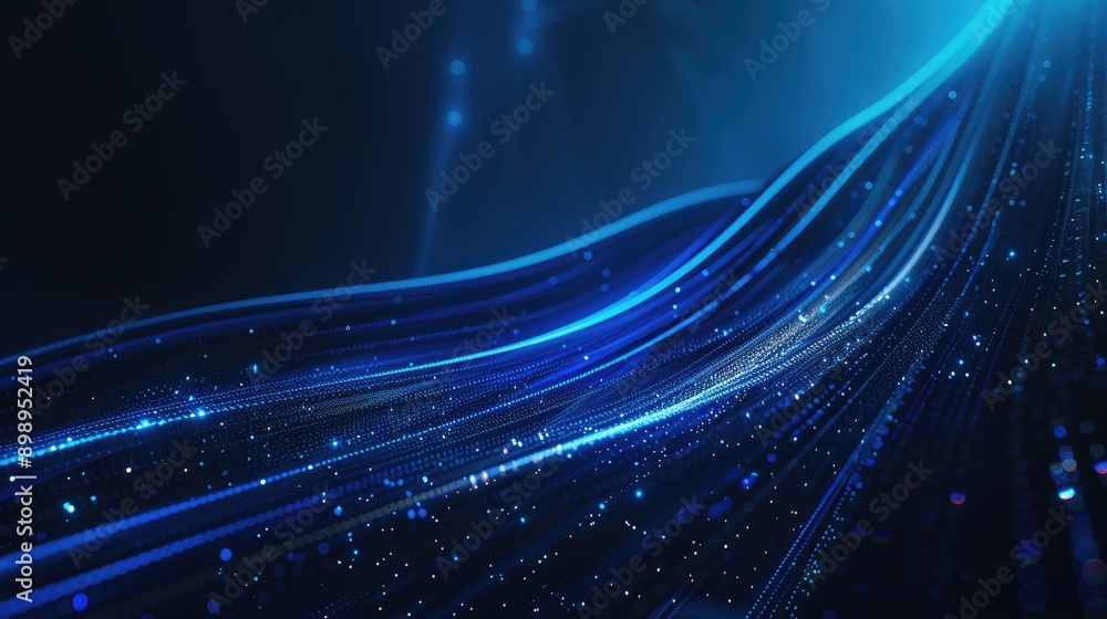 Poster abstract blue tech background with dynamic glowing lines, showcasing advanced data technology.