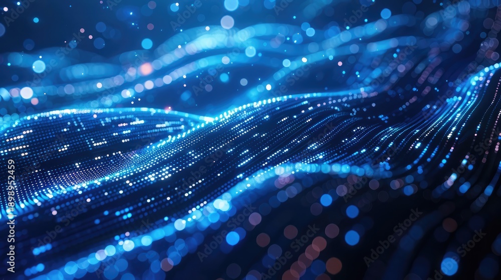 Poster abstract blue tech background with dynamic glowing lines, showcasing advanced data technology.