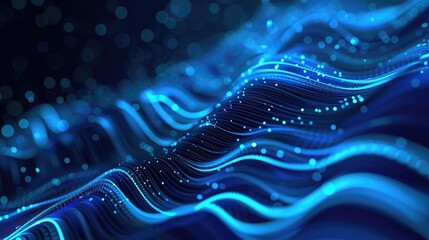 Abstract blue tech background with flowing glowing lines, showcasing data transmission and connectivity.