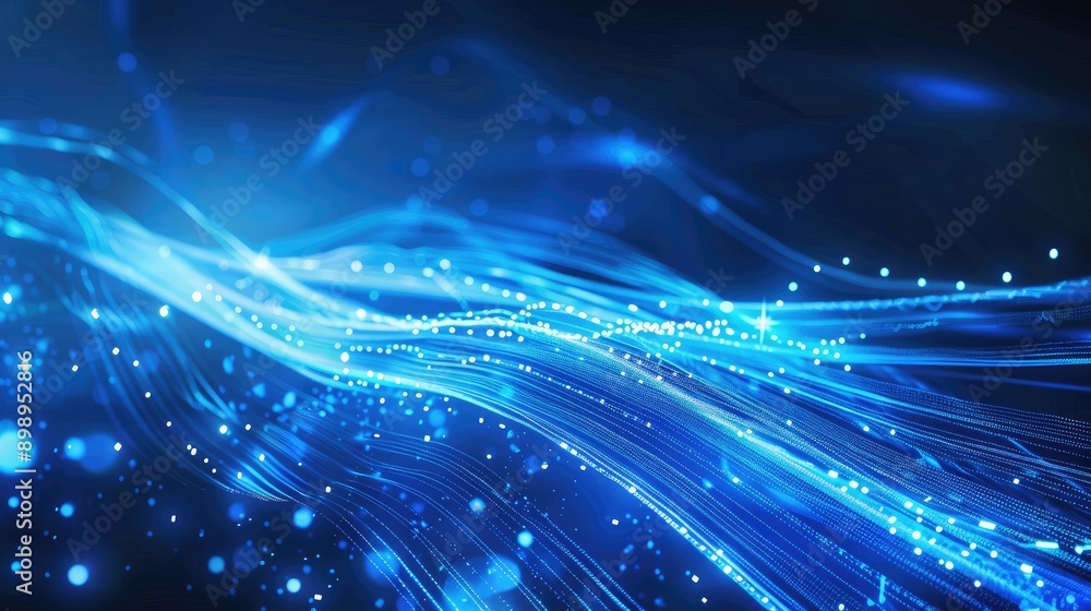 Poster abstract blue tech background with flowing glowing lines, showcasing data transmission and connectiv
