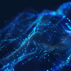 3d rendering of abstract particles wave with depth of field and bokeh in dark background