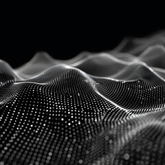 abstract digital dark wave with particles on dark background