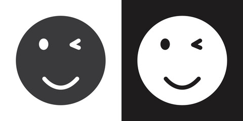 Winking eye icon Flat set in black and white color outline vector