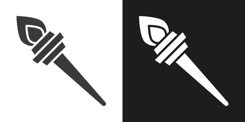 Torch flame icon Flat set in black and white color outline vector
