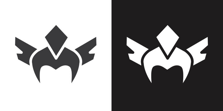 valkyrie icon Flat set in black and white color outline vector