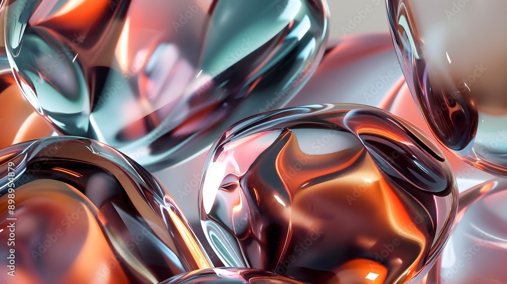 Poster 18. **visualize a 3d render of interconnected geometric glass forms with high-gloss surfaces and int