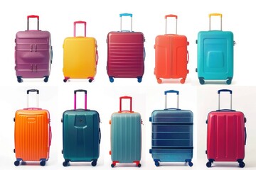 A collection of colorful luggage stacked high, great for travel or storage images