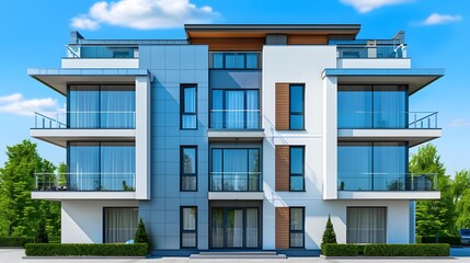 Modern Luxury Apartment Building With Balcony And Glass Windows