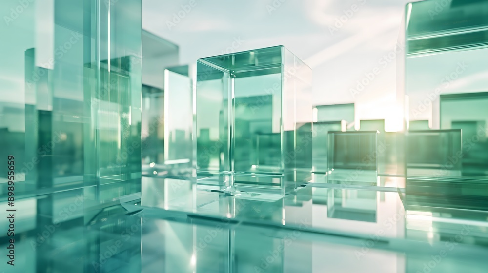 Aufkleber 20. **generate a 3d geometric glass structure with transparent surfaces and high-gloss reflections, 