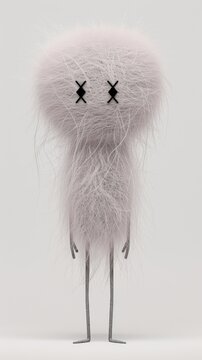 A 3D character standing and shows we will rock you with fingers The character has a unique whimsical shape resembling a small figure with a large round head and tiny body