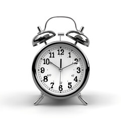 Alarm clock isolated on white background. 3D rendering.