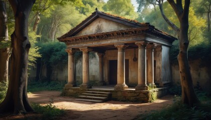 Ancient Temple in a Lush Forest. with copy space for text