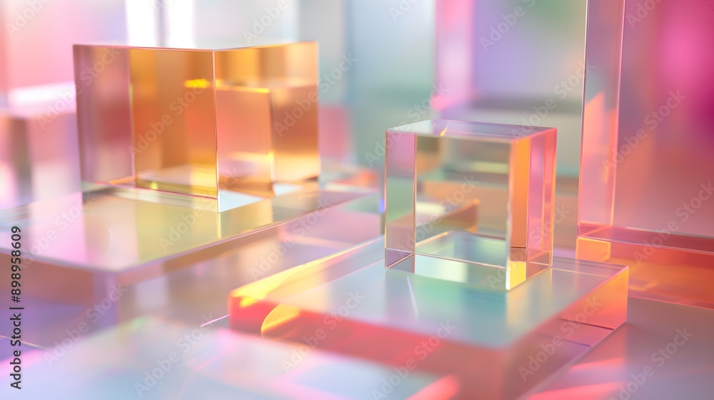 Poster 43. **create a 3d image of smooth, transparent geometric glass structures with high-gloss finishes, 