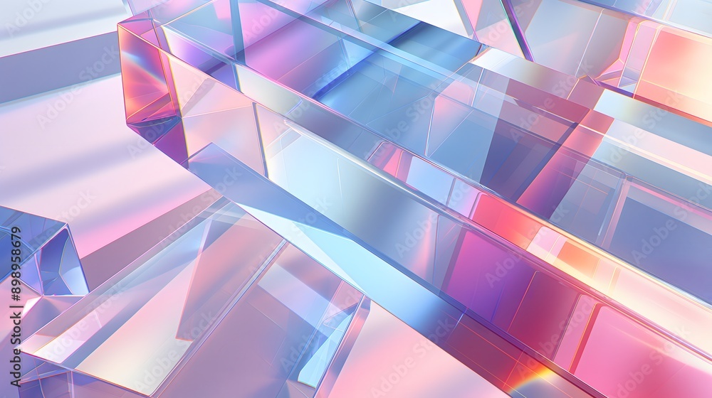 Poster 43. **create a 3d image of smooth, transparent geometric glass structures with high-gloss finishes, 