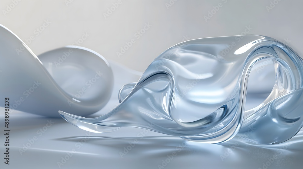Poster 45. **design a 3d render of overlapping transparent glass shapes with smooth, glossy surfaces and su