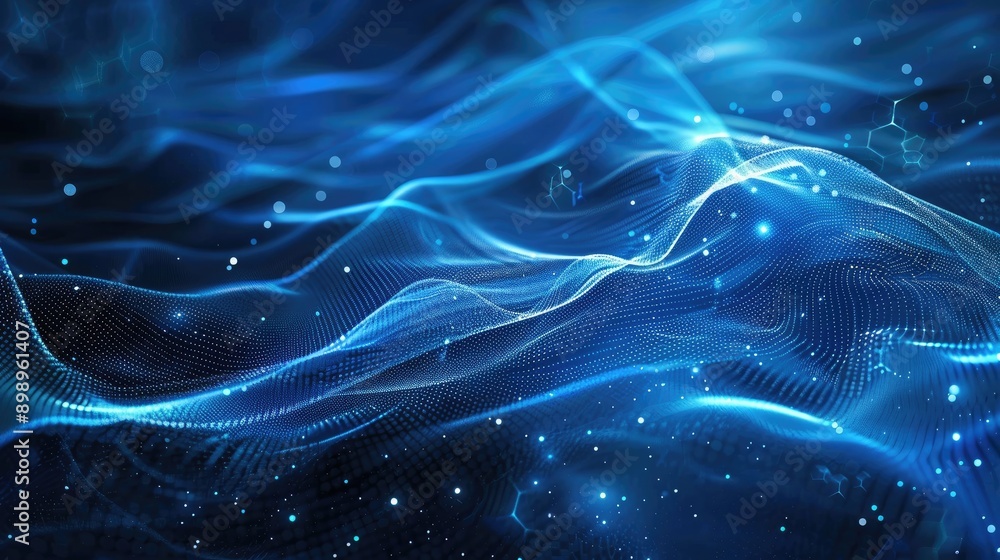 Poster blue abstract background with dynamic glowing lines, perfect for technology and data connectivity th