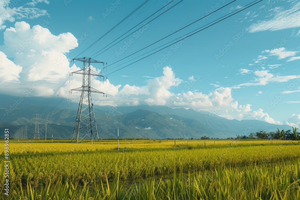Aufkleber a field of green grass with power lines running along the top