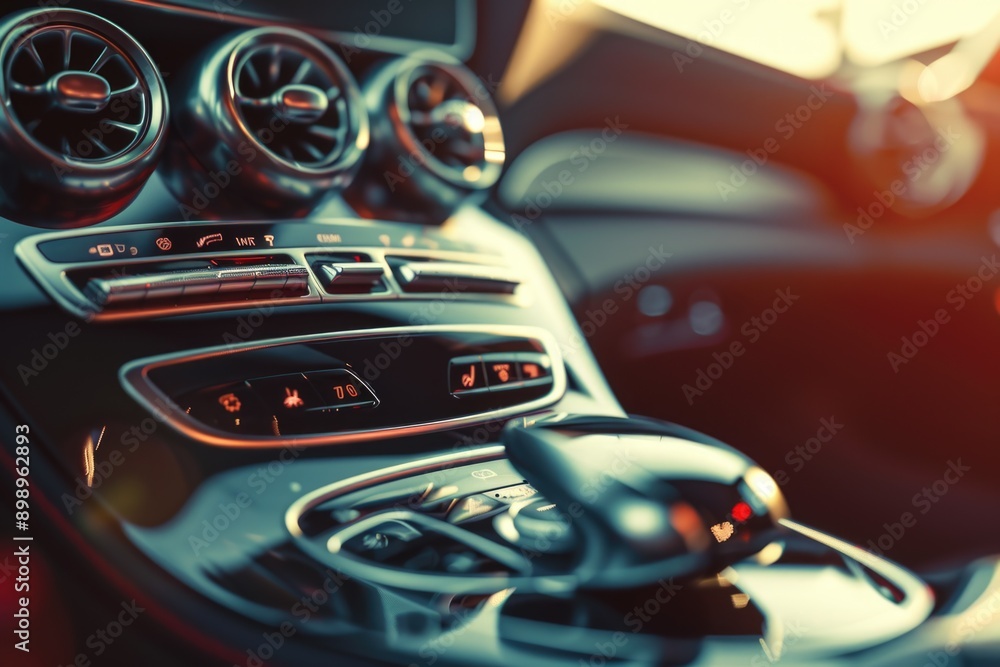 Poster Close-up view of a car's dashboard showing various buttons and controls